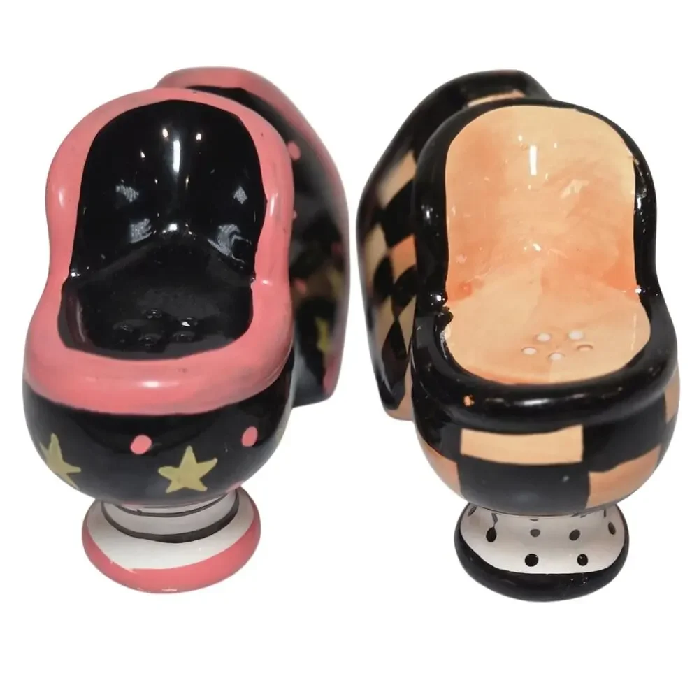 Witch Shoe Salt Pepper Shakers Mismatched Harlequin Stars Halloween Whimsical